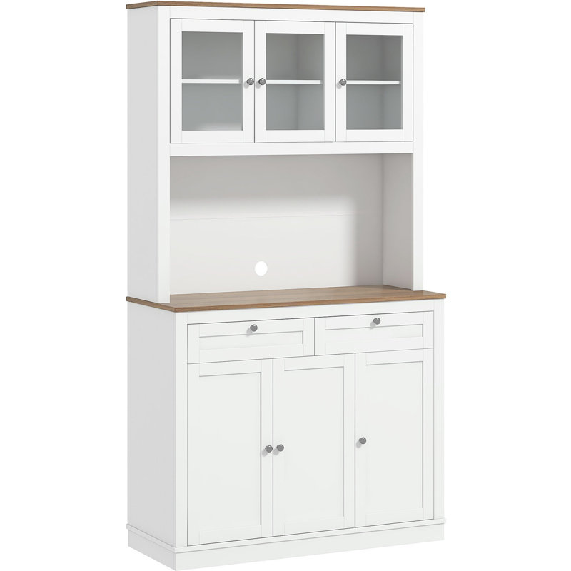 Armoire de cuisine de 71 po de hauteur avec 5 portes, 2 tiroirs, tablettes réglables, support pour micro-ondes, blanc pour garage, salle à manger à domicile, garage