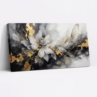 Ensemble de 1 tableau mural floral doré sur toile