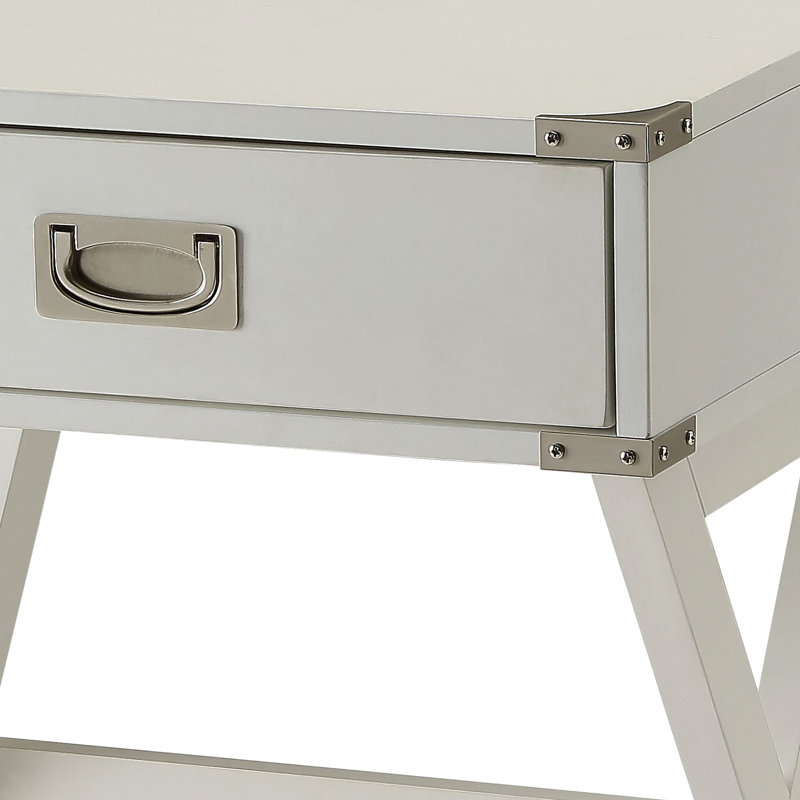 Table de bout rustique blanche avec base stable pour bureau personnel, tiroir de rangement carré - choix pratique, Blanc