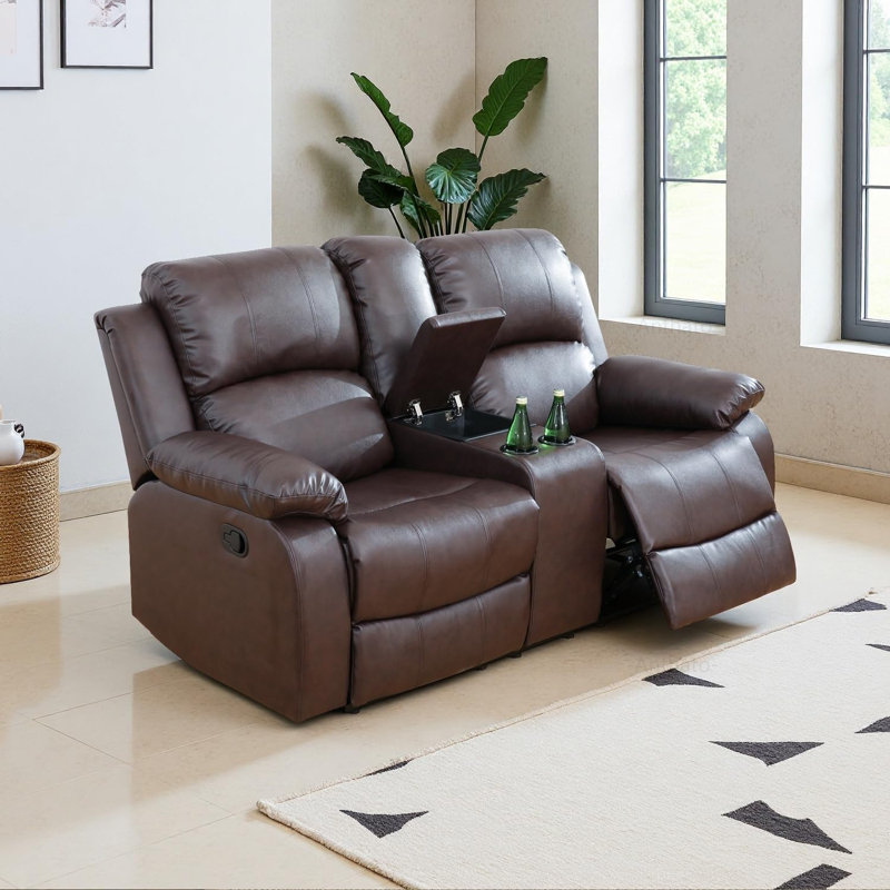 Canapé inclinable 69 po en cuir Vegan, Similicuir brun