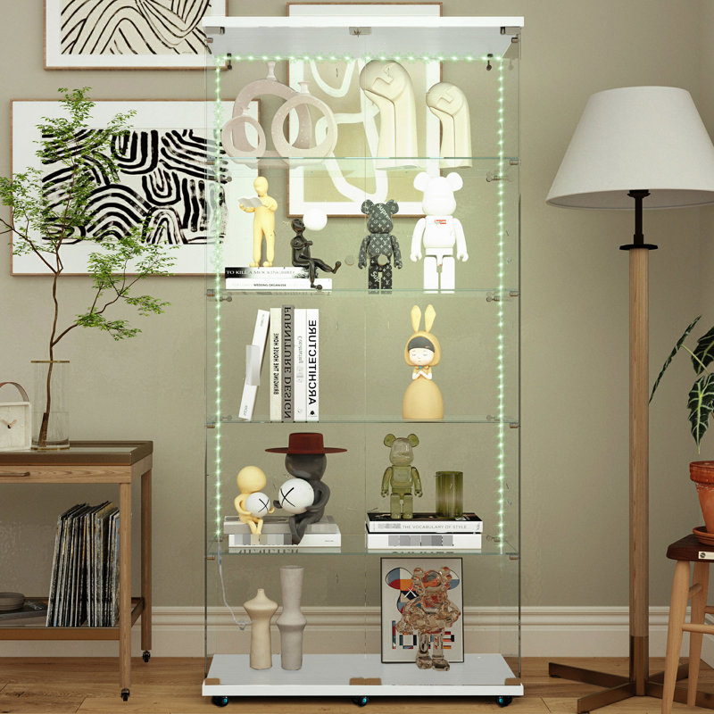 Armoire de rangement en verre trempé avec DEL et roues intégrées - pour le vin, les dossiers dans différents endroits Vin blanc idéal pour les pièces