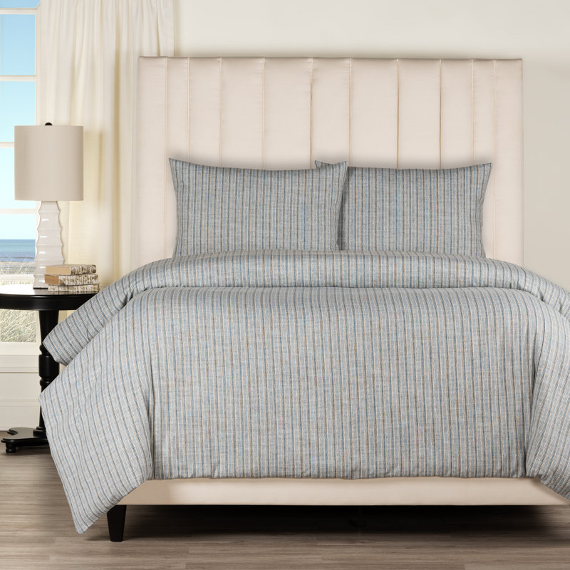 Birch Lane Hamilton Denim Farmhouse 7-Piece Duvet Cover Set, Blue Striped, Twin Duvet Cover + 1 Standard Sham