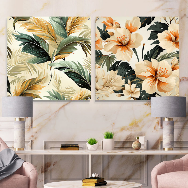 Tranquil Retreat, motif tropical - ensemble d'art mural en verre acrylique bord de mer tropical, H 16 po x l 33 po