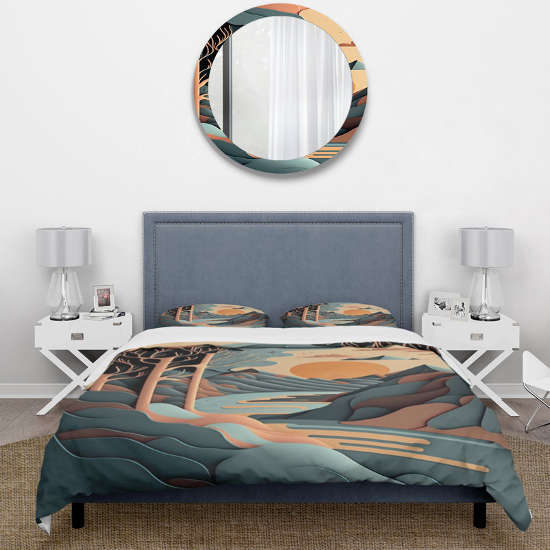 Ensemble de housse de couette en microfibre / polyester Mountain Trees In Retro