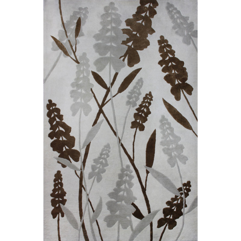 Tapis décoratif de Ivoire Touffeté à la main à motif floral de caverne, Rectangle 2 pi x 3 pi