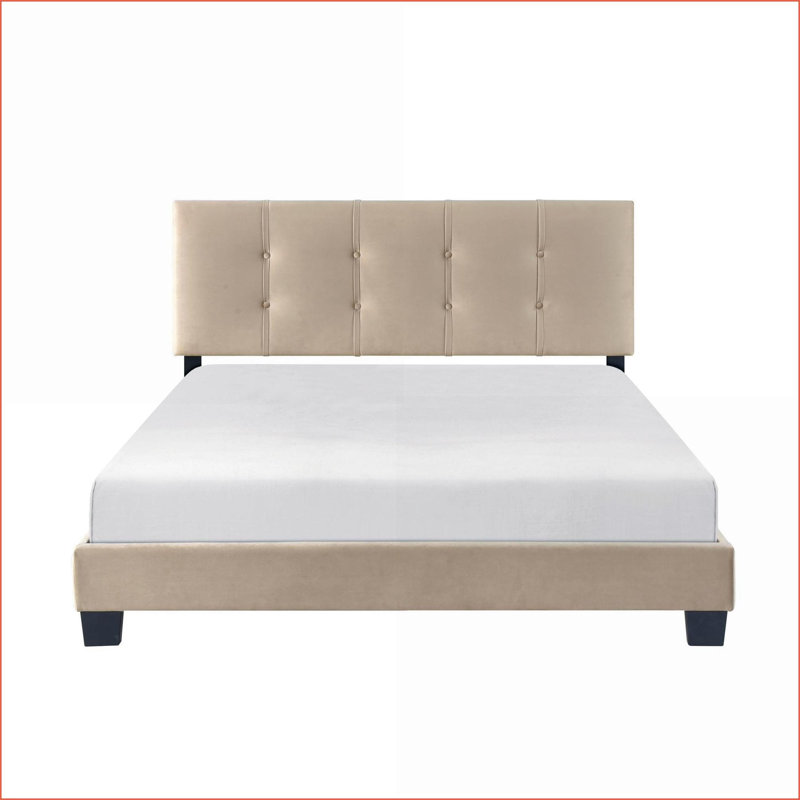Lit plateforme en bois massif grand format en velours brun clair avec tête de lit capitonnée à hauteur réglable pour la chambre à coucher