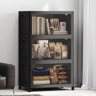 Bacs de rangement empilables extra larges à 5 niveaux avec couvercles, roulettes et porte, organisateurs de placard pliables et repliables, tiroirs et contenants en plastique pour chambre ou dortoir