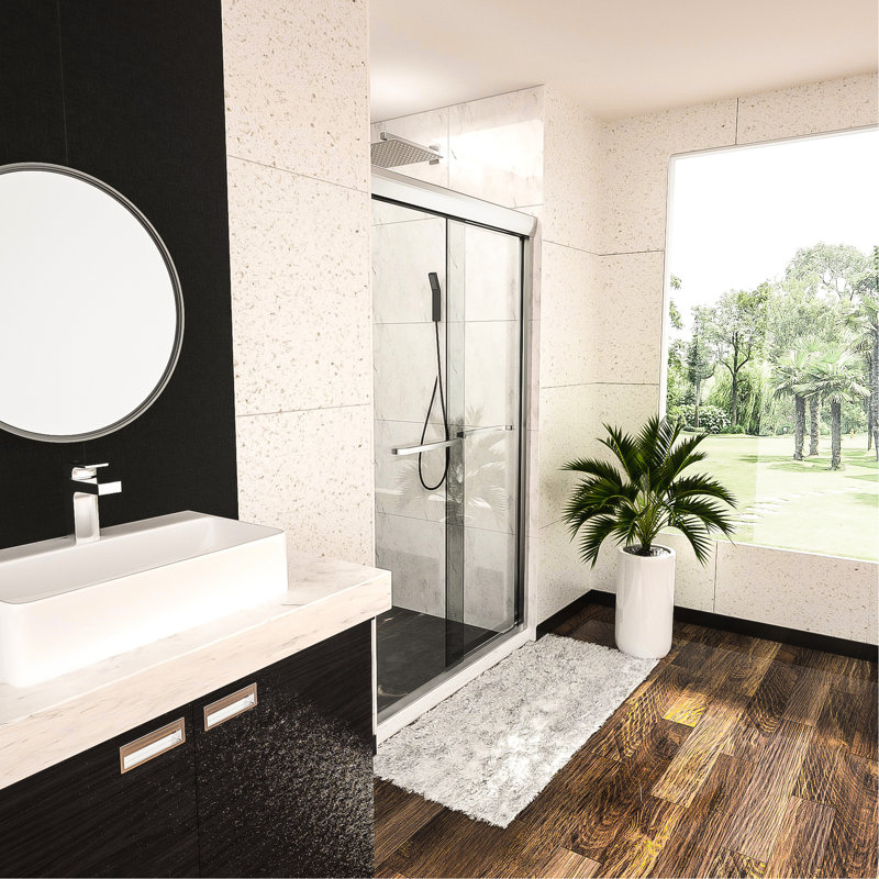 48" W X 76" H Semi- Bypass Shower Door, , Glass Panel 76"X48" Heat, Matte White
