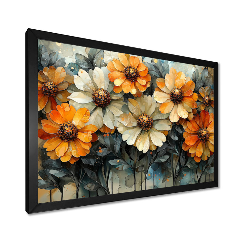 Jabon Golden Zinnias Flowers Geometric Beauty II - Zinnias, art mural, Reproduction encadrée d'une seule photo