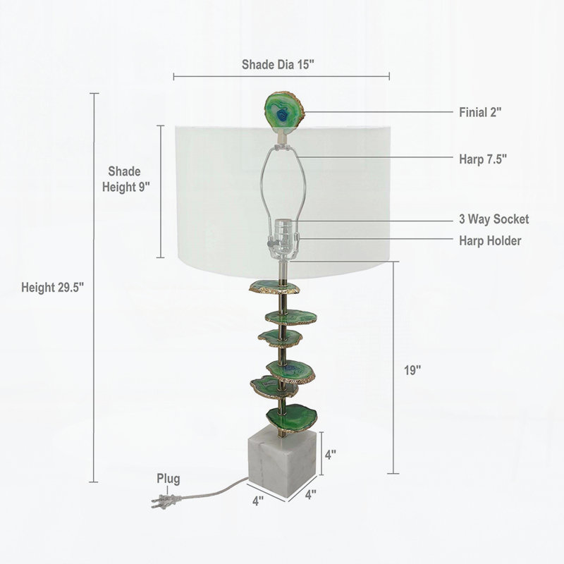 D15x29.5" Verdant Agate-Slice Table Lamp w/ Marble Base