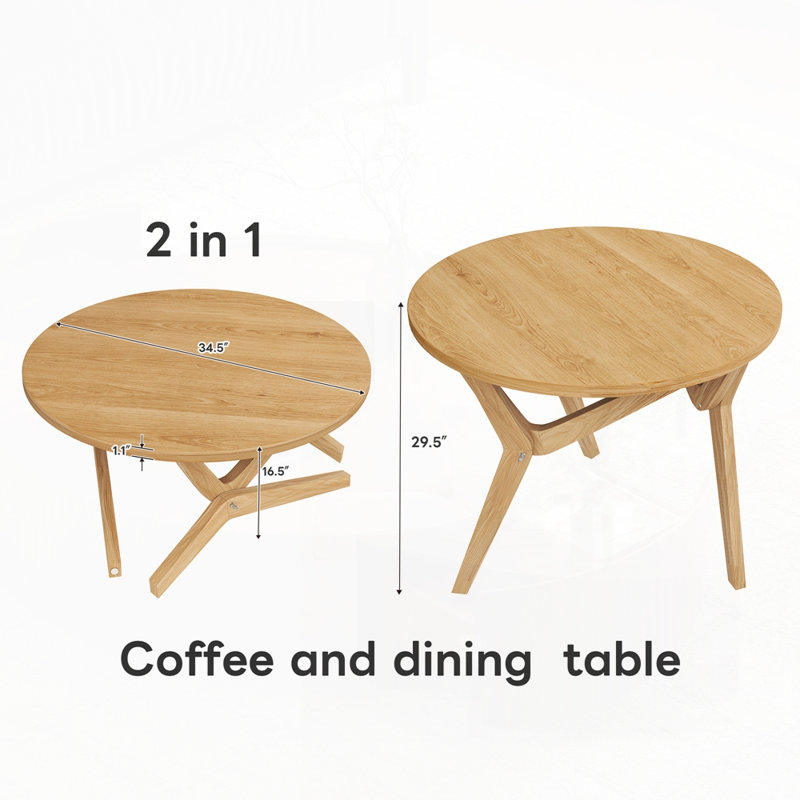 Table basse ronde 2-en-1 avec hauteur réglable