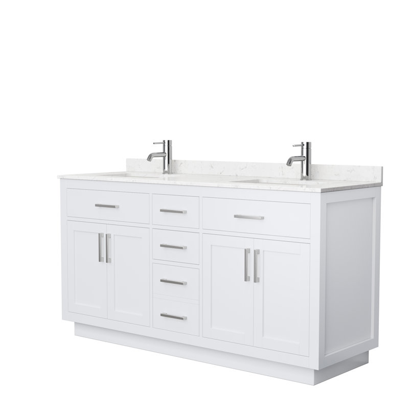 Beckett TK 66'' W Double Vanity, White, Brushed Nickel, Carrara Cultured Marble