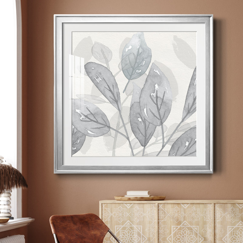 Shadow Leaves II - Cadre photo, reproduction d'art sur papier, Cadre argenté, H 26,5 po x l 26,5 po x P 1,5 po