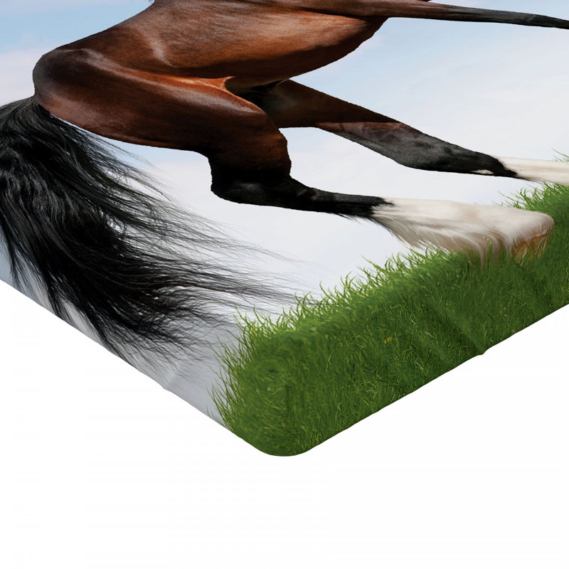 Horse on Grass Microfibre Jersey Knit Fitted Sheet, European Kingsize (160 x 200cm)