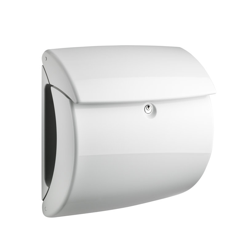Piano High Quality Lacquer Finish Wall Mounted Lockable Weatherproof Post Box & Intergrated Newspaper Holder, White