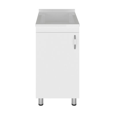 Baignoire utilitaire autoportante avec 1 porte, 2 tablettes et 4 pieds Mylo, blanc