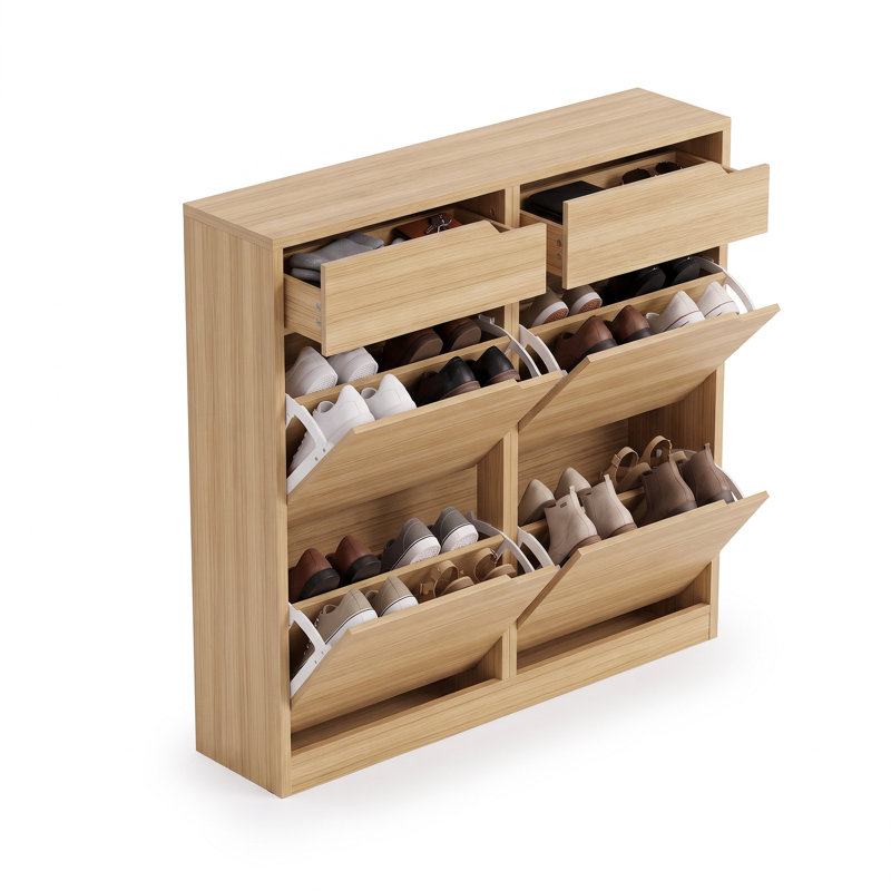 20 - Pair Shoe Storage Cabinet, Natural wood color