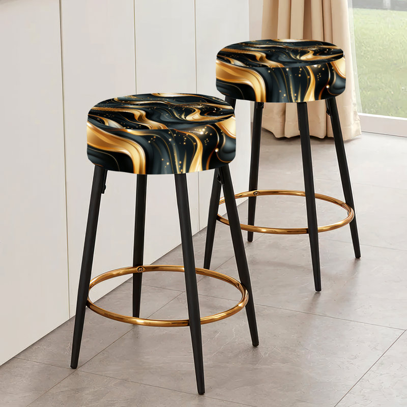 Midnight Charm Gold And Black - Marble Bar Stools Set Of 2