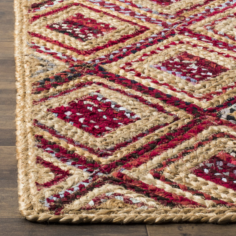Tapis géométrique en jute / denim tissé à la main Adilynn, Rectangle 9 pi x 12 pi