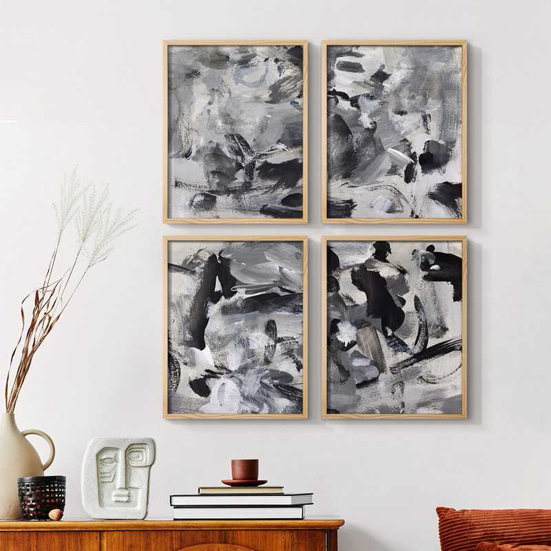 «Black & White Mix I», ensemble de 4 reproductions encadrées, Naturel, H 14 po x l 11 po