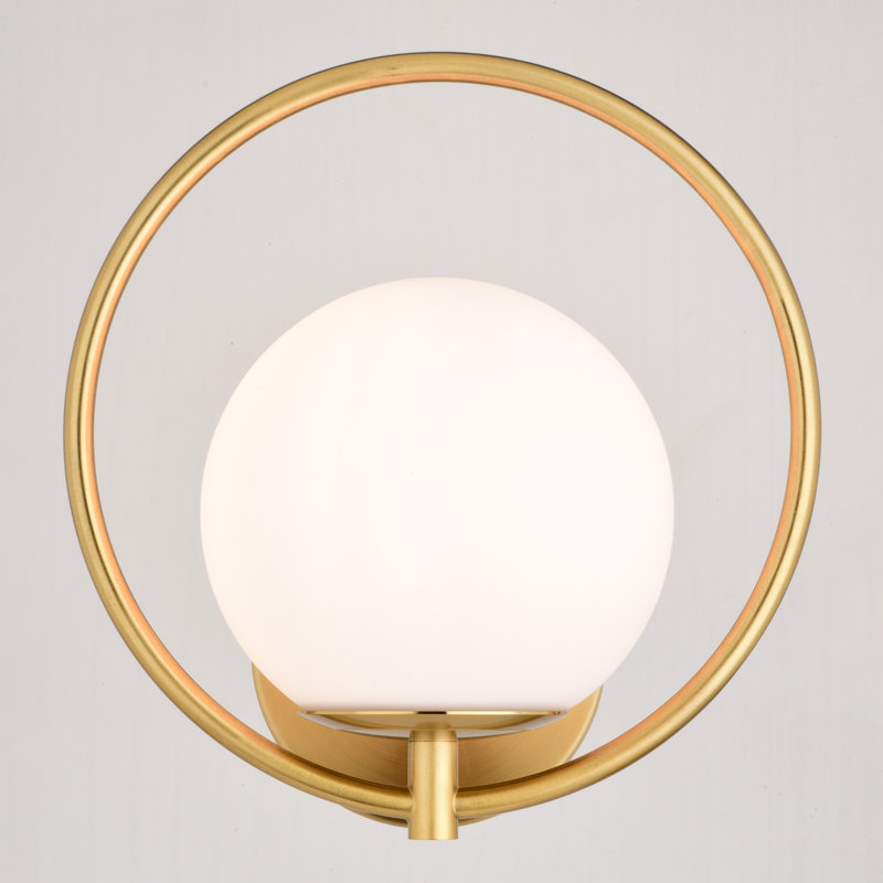 Chabon 1 Light Mid-Century Modern Wall Sconce White Globe Glass, Natural Brass