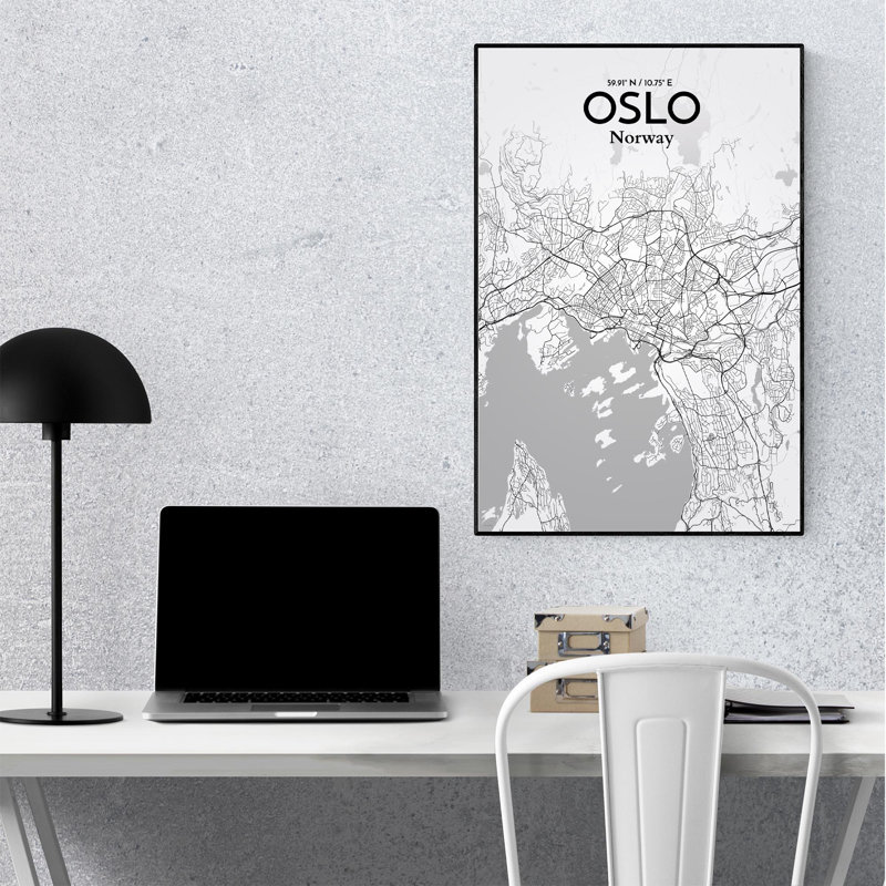 Oslo, carte de la ville, impression, Gris / blanc, H 36 po x l 24 po