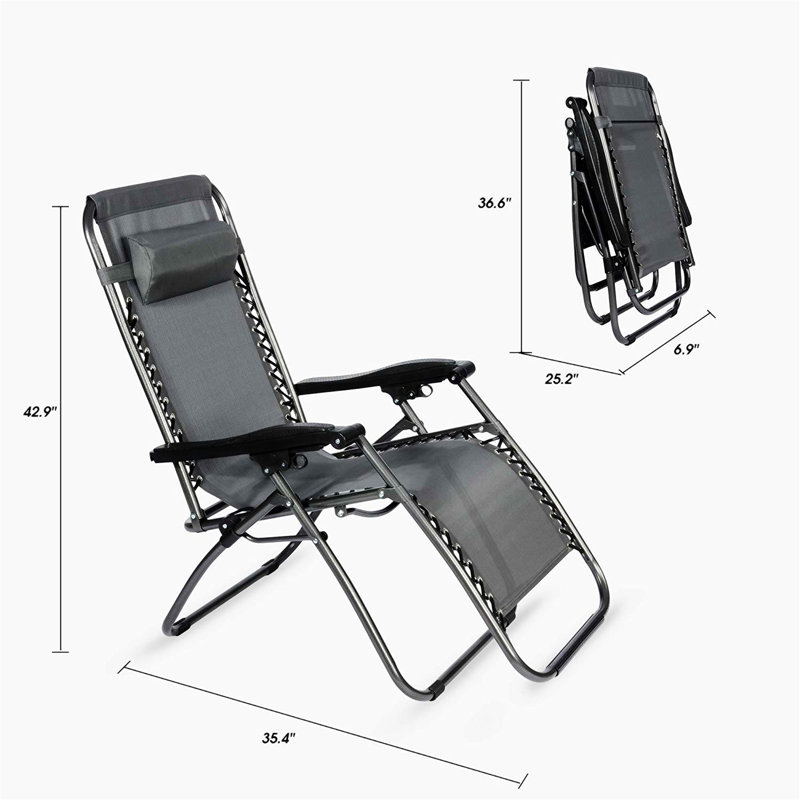 Zero Gravity Patio Adjustable Folding Reclining Chair With Pillow