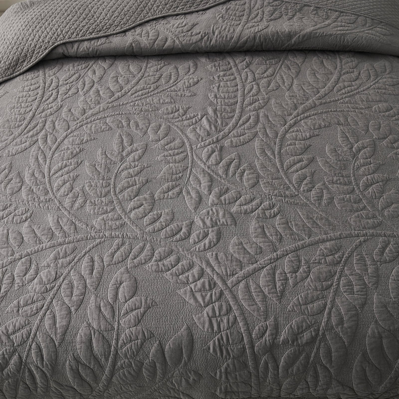 Cotton Quilt, Queen Quilt + 2 Standard Shams, Heather Gray