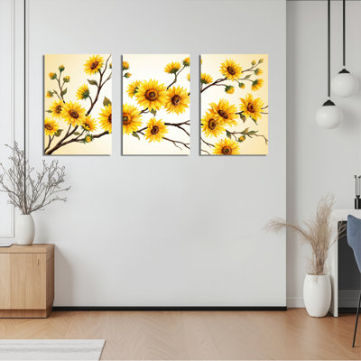 Ensemble de 3 tableaux sur toile à motif floral tournesol, pour la décoration du salon et de la chambre.