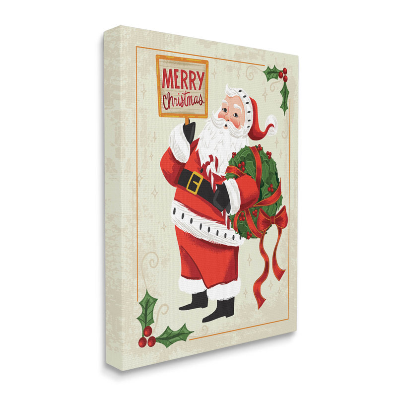Art mural rétro sur toile «Merry Christmas Santa» par Arrolynn Weiderhold, H 20 po x l 16 po x P 1,5 po