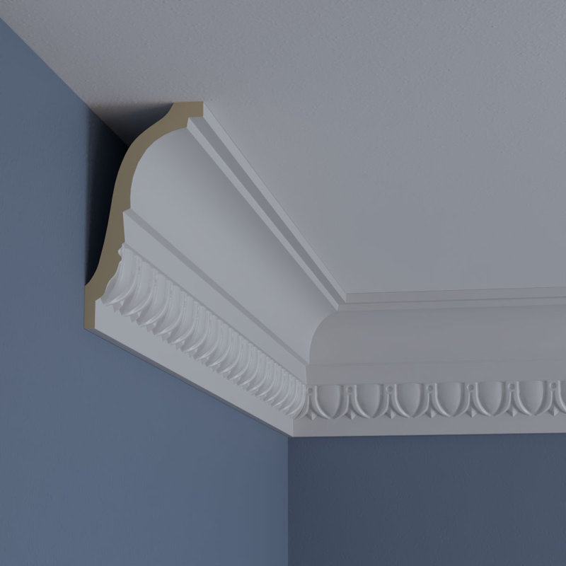 Primed White Polyurethane Egg & Dart Crown Moulding Sample, 12" Length