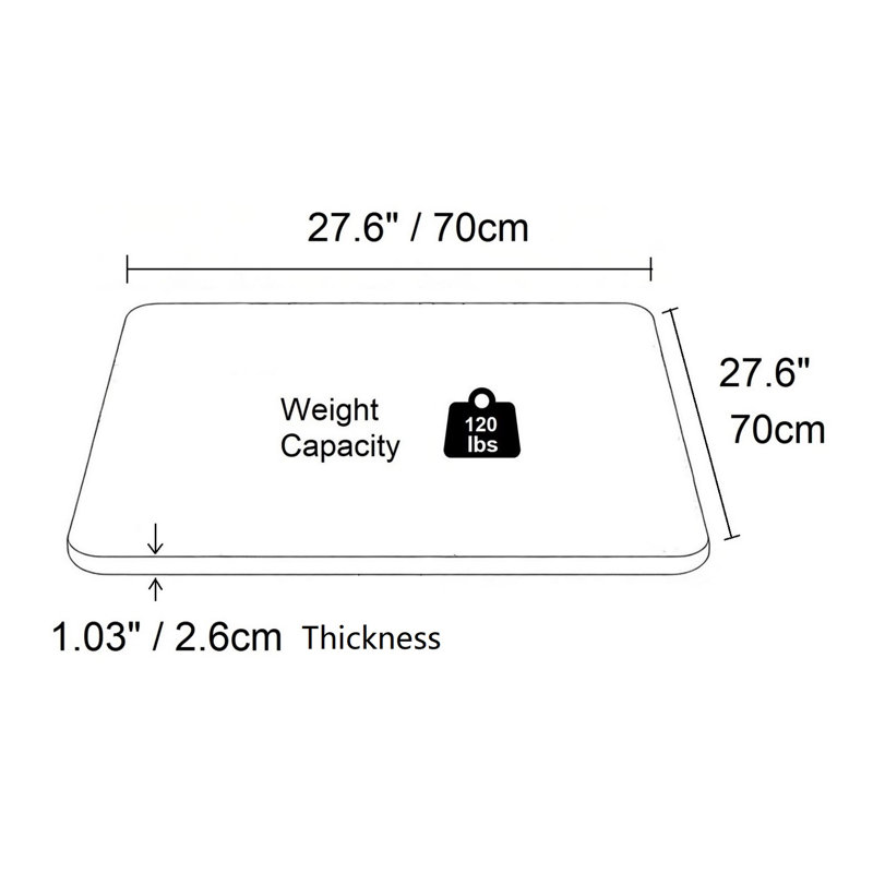 Plateau de table en pierre frittée de 71 cm avec bordure métallique pour cafés, bistrots et petits espaces (plateau seulement)
