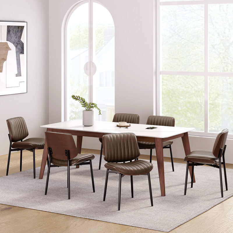 PU Leather Upholstered Dining Chair With Metal Legs, Brown