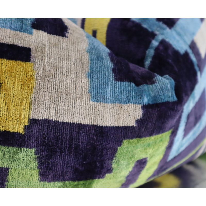 Velvet Lumbar Pillow Cover & Insert, Blue/Green/Yellow Geometric 1