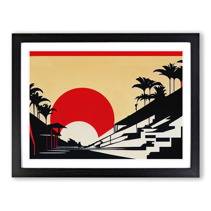 Japanese Sunset Abstract - Single Picture Frame Print, Black Framed, 46cm H x 64cm W x 2cm D