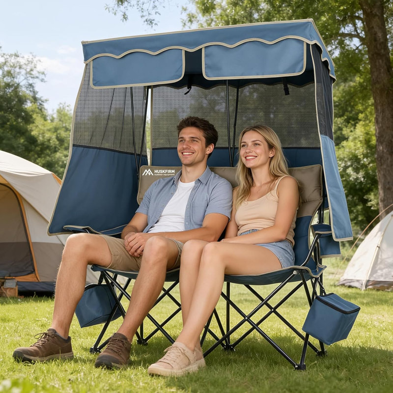 Double Beach Chair With Canopy Shade Camping Chair