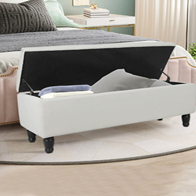 47'' Tufted Storage Ottoman Bench, Velvet End Of Bed Bench With Nail Accent And Solid Wood Legs, For Living Room, Bedroom, Entryway