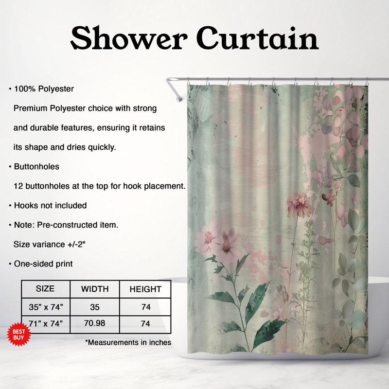Rideau de douche rétro 1 pièce, H 74 po x l 71 po