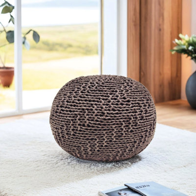 Pouf, largeur 20, profondeur, hauteur 14, brun, tissage tricoté, tissage moderne l x P H, pour les espaces intérieurs et extérieurs