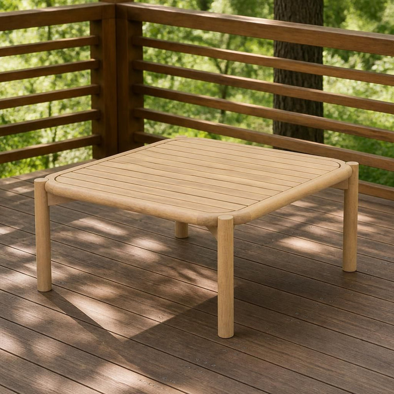 Table basse carrée d'extérieur en bois d'acacia massif, table basse de patio à profil bas robuste et résistant aux intempéries, table d'appoint centrale extérieure à lattes durable