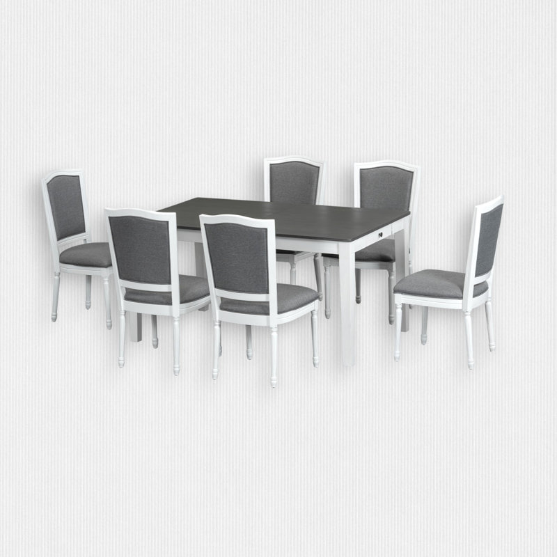 Ensemble repas pour 6 personnes, Gris foncé / Blanc, Gris / Blanc