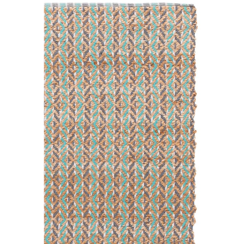 Tapis en jute / coton à tissage plat Natural Fiber 661 en naturel / bleu sarcelle / gris / ivoire, Rectangle 3 pi x 5 pi
