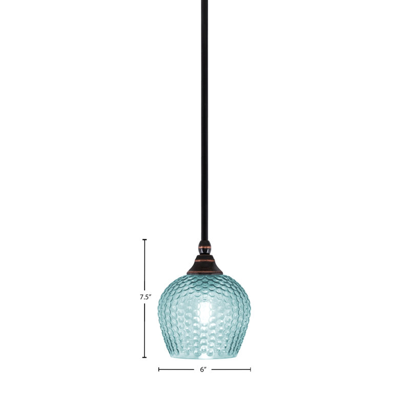 Mini-luminaire suspendu avec tige en verre 6 po, Turquoise