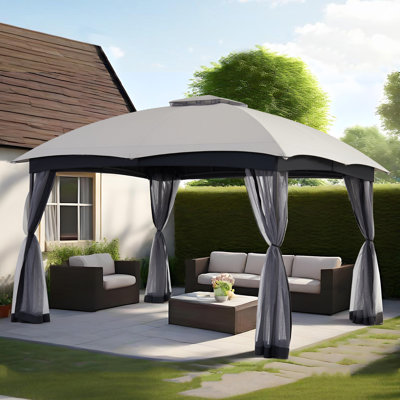 10Ft.W x 12Ft.D Steel Patio Gazebo with Netting
