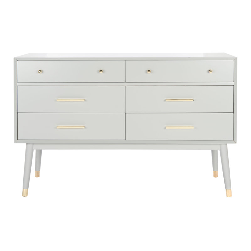 Commode double 6 tiroirs Samuel, Gris / laiton