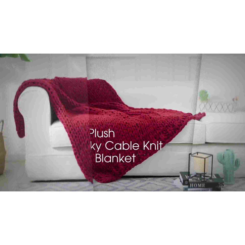Taupe Chunky Cable Knit Acrylic Throw Blanket 50" x 60"