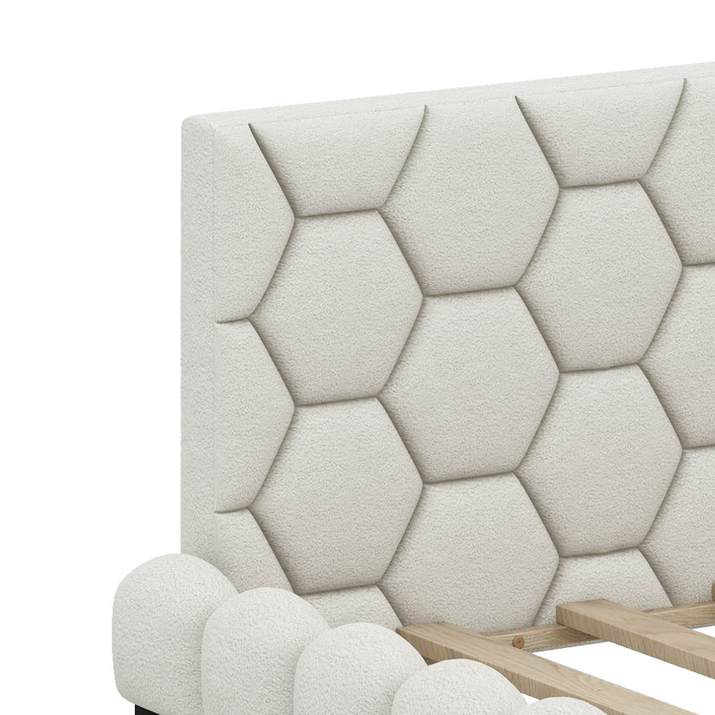 Lit plateforme tapissier double avec ceinture à DEL et ports USB, Blanc