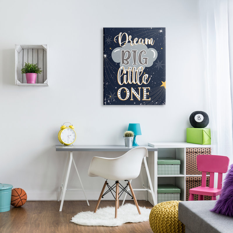 «Dream Big Little One Outer Space» - art textuel, Toile tendue, H 40 po x l 30 po x P 1,5 po