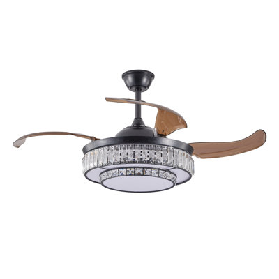 Ventilateur de plafond en cristal rétractable 48 "avec lumière - Ventilateur de lustre moderne à DEL, moteur à courant continu silencieux et télécommande pour le salon de la chambre à coucher