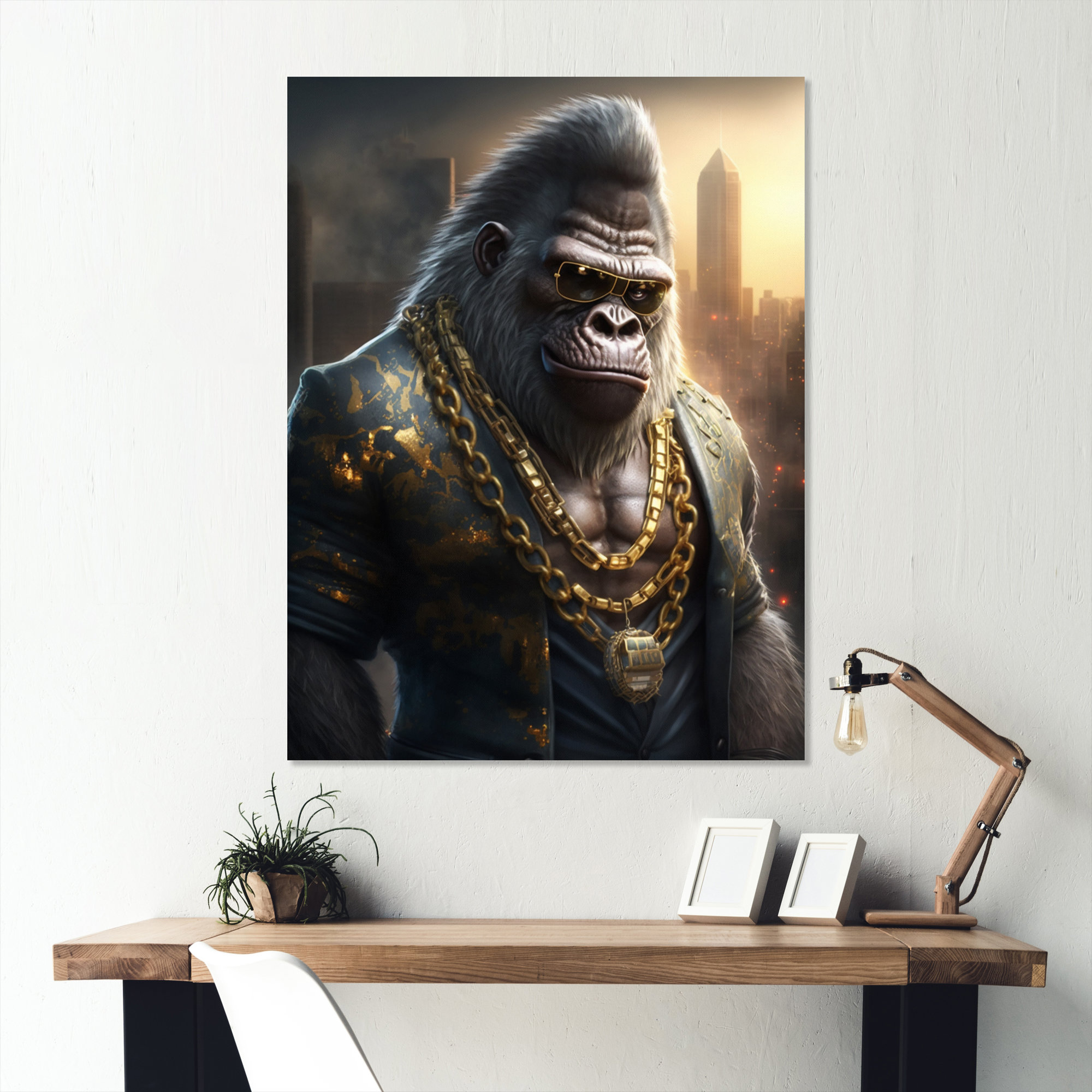 Gangster Gorilla II - Animals Metal Wall Décor Trinx Size: 32 H x 16 W x 1 D